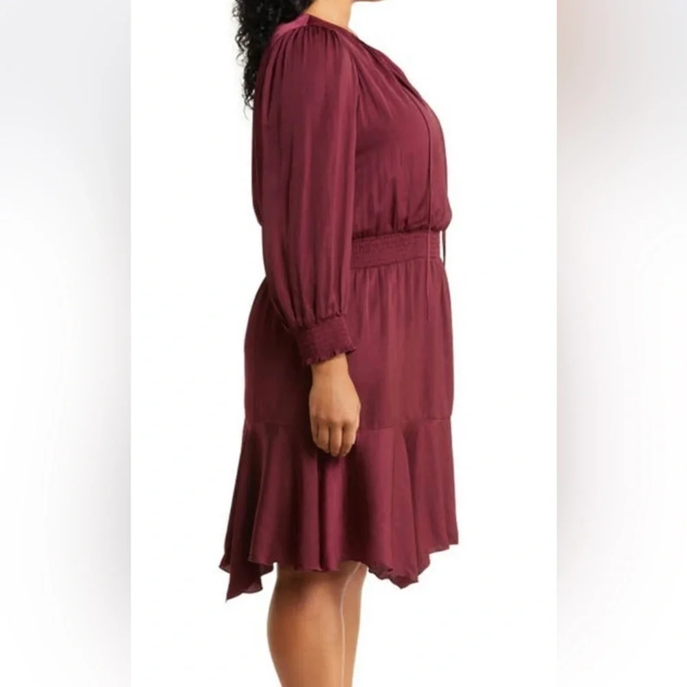 New Sam Edelman Tie Neck Long Sleeve Mini Dress 2X Handkerchief Satin